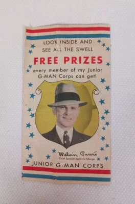 De colección Melvin Purvis Junior G-Man Cuerpo Post Tostadas Cereal Equipo Oficial  Foto 1 de 4