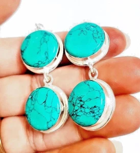 Santa Rosa Turquoise Gemstone 925 Sterling Silver Handmade Jewelry Earrings - Picture 1 of 13