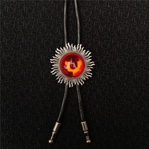 Mens BOLO Tie Vintage Red Sunflower Round Necklace Wedding Alloy Western Cowboy - Picture 1 of 8