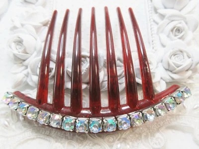 6 mm Aurora Borealis color change Rhinestone French Hair comb, THICK HAIR comb - Image 1 of 4