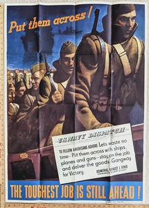 "Póster original GRANDE de 1945 de la Segunda Guerra Mundial de los Marines de los Estados Unidos ""Ponlos al otro lado"" de colección EX - Imagen 1 de 3
