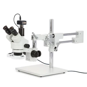 Amscope 7-45X Sim-Focal Trinocular Fluorescent Boom Stereo Microscope+1.3 Camera - Picture 1 of 17