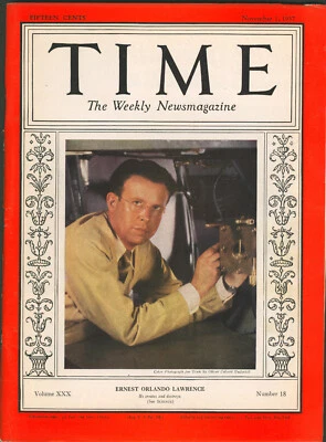 TIME Magazine November 1, 1937 - Cyclotron Nobel Prize Winner Ernest Lawrence - Image 1 of 2
