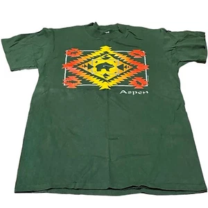 Camisa De Colección Aspen Adulto Mediana Verde Puntada Única Nativa Azteca del Suroeste - Imagen 1 de 7