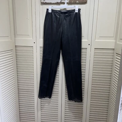 Pantalón de cuero Real Clothes forrado negro cintura alta pierna recta cuero encaje Foto 1 de 4