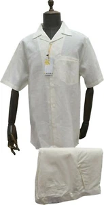 Mens Rizzo Walking Suit 2 Piece Solid Off White Linen Casual Set - Picture 1 of 4
