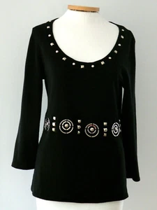 RQT Scoop Neck  3/4 Sleeve BLACK SWEATER w/Embellishments Shirt Top Size S - Picture 1 of 6