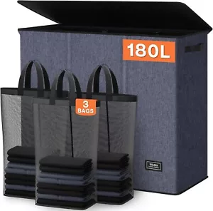180L 3-Section Laundry Hamper with Lid, Extra Large Dirty Clothes Basket - Picture 1 of 7