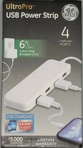 Tira de alimentación USB UltraPro cable trenzado de 6 pies con 4 puertos de carga, caja abierta  - Imagen 1 de 4