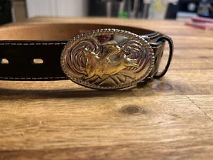 Nacona Belt Co Youth 24 Bull Riding Rodeo Embossed Tooled Leather Belt - Picture 1 of 9
