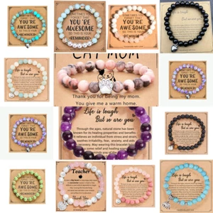 Crystal Bracelet Anti-Anxiety Healing Natural Stone Bead Heart Charm Women Gifts - Picture 1 of 29