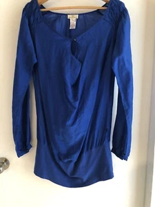 Silk Mix - Size L DEPT B.V. USA Designer Maternity Blouse Shirt Cobalt Blue TOP - Picture 1 of 9