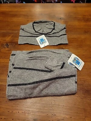 Nuevo conjunto de gorro y bufanda de punto de mezcla de cachemir PORTOLANO a rayas grises Foto 1 de 4