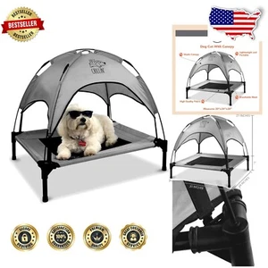 Just Chillin' Elevated Dog Bed with Canopy Shade - Cool & Portable for Dogs - Picture 1 of 10