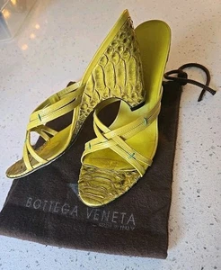 Bottega Veneta Chartreuse Piel de Serpiente Cuero Correas Talla 7 B Tacón 3 1/2" - Imagen 1 de 16