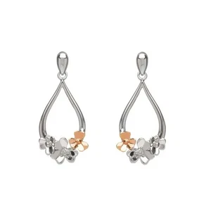 House of Lor Diamond 9ct White & Irish Gold Love Shamrock Posy Earrings H-30081 - Picture 1 of 1