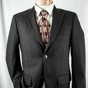 PRONTO UOMO Black Solid Wool 2 Buttons Men Jacket Coat 35S - Picture 1 of 15