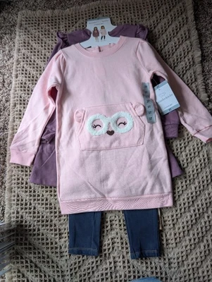 Koala Kids 4 Piece Set Purple Bear Pink Purple Sweaters Leggings Size 3T New - Image 1 of 4
