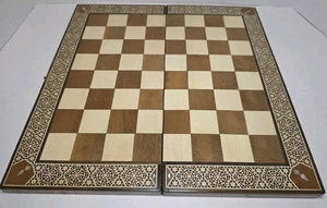 Vtg Mosaic Inlaid Folding Chess Board – Bone, Wood, Morher Of Pearl Handmade - Picture 1 of 17