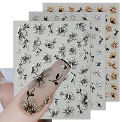  6 Sheets 3D Embossed Flower Nail Art Stickers Decals Self-Adhesive 5D Spring  Foto 1 de 4