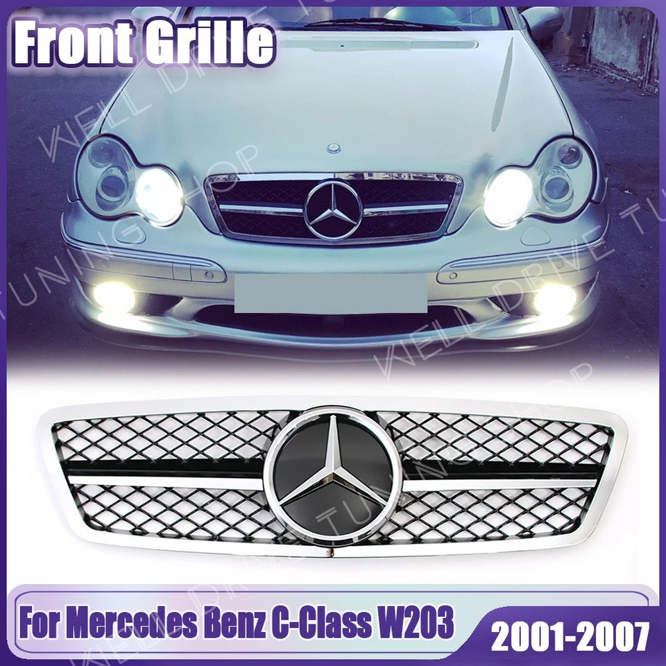 Silver Front Grille W/Star For Mercedes Benz W203 01-07 C230 C240 C280 C320 C350 Foto 1 de 4