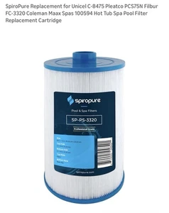 Replacement for Unicel C-8475 Pleatco PCS75N Filbur FC-3320 Spa Pool Filter - Picture 1 of 7