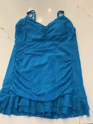 Traje de baño Apt 9 de una pieza talla 1X azul laguna con volantes dobladillo correas ajustables Foto 1 de 4