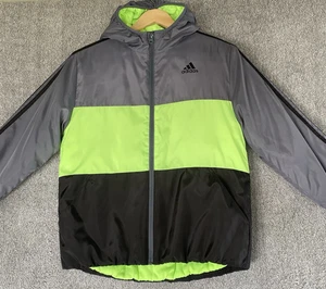 Adidas Boy's Puffer Jacket Hooded Gray Black Green Colorblock Youth M (10-12) - Picture 1 of 16