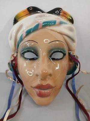 CLAY ART 1980s Vintage Ceramic Face Mask Woman Headwrap Mardi Gras - Image 1 of 4