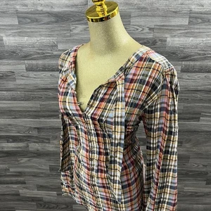 Urban Outfitters Plaid Button Front Peasant Top 100% Cotton Medium Woman’s - Picture 1 of 10