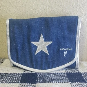 Caboodles Make Up Bag Silver Stars And Blue Denim Fabric Travel Makeup Tote - Picture 1 of 9