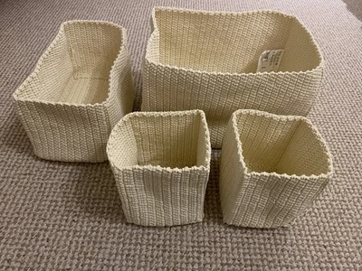 IKEA Lidan Set of 4 Knitted / Crochet Storage Baskets Ivory 20143 Organizers - Image 1 of 4