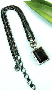 Dyrberg/Kern Kette schwarz Anhänger silber schwarz Strassteine weiss neu - Bild 1 von 5