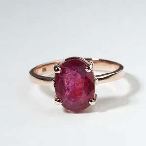 Vintage Pink Ruby 9ct Rose Gold Solitaire Ring Natural Oval 3.3ct Size S.5 / 9.5 - Picture 1 of 13