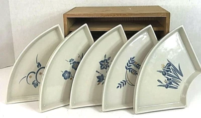 5 закусок для суши Kyoto Japan тарелки для вечеринок 7 дюймов деревянный корпус Tachikichi синий цветочный - Изображение 1 из 4