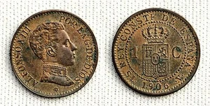 ALFONSO XIII. 1 Centimo 1906. Madrid S.L.V. SC-/UNC-. Parte del color original. - Imagen 1 de 1