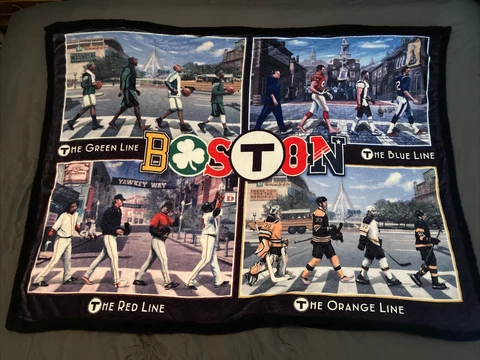T-Pass Boston Sports Plush Blanket Celtics Patriots RedSox Bruins All-Stars Cover
