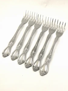 Rogers Co. PRECIOUS ROSE Floral Stainless 6 Cocktail/Seafood Forks Flatware - Picture 1 of 5