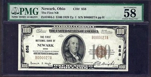 🇺🇸OH 1929 $100 ♚NEWARK,OHIO♚ PMG CHOICE ABOUT UNC 58 EPQ, BEST KNOWN, AMAZING! - Picture 1 of 3