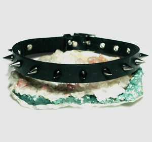 Leder Halsband Pistole schwarz Kegel Nieten Stacheln Halskette Gothic Punk Biker Handarbeit UK - Bild 1 von 3