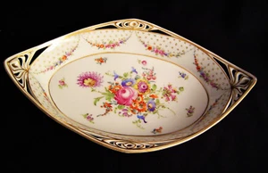 Dresdner flache ovale Schale handbemalt um 1890 - Bild 1 von 4