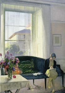Biglietto doppio: George Clausen - La stanza silenziosa / fiori / donna che scrive - Foto 1 di 1