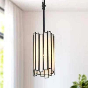 LNC 1-Light Painted Black Island Chandelier Drum Mini Pendant Ceiling Light - Picture 1 of 12