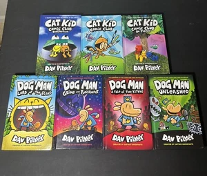 Lot Of 7 Dog Man Books Hardcover Dav Pilkey Graphic Novel Set Series & Cat Kid - Picture 1 of 2