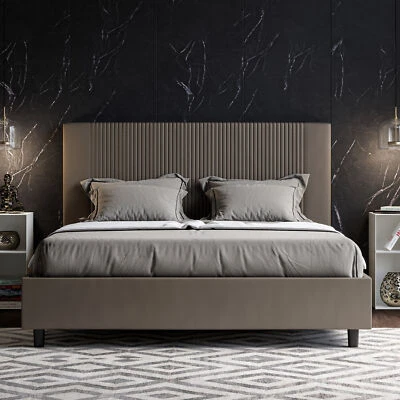Letto imbottito matrimoniale GOYA 160x200 con o senza contenitore Cappuccino - Immagine 1 di 4