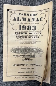 1983 Farmers Almanac Issue 166 FARMERS MUTUAL HAIL INSURANGE COMPANY of IOWA - Imagen 1 de 4