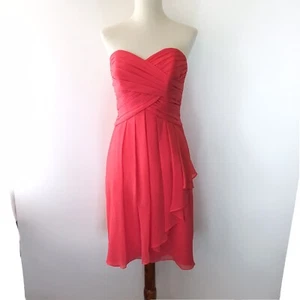 Davids Bridal Women 4 Bridesmaid Dress Coral Pink Sweetheart Pleated Ruffle - Picture 1 of 3