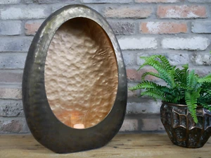 Linterna con soporte de luz en T de vela de lágrima de cobre de metal antiguo grande envejecido inusual - Imagen 1 de 6