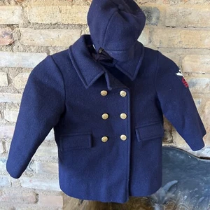 VTG Fieldston Clothes Boys Wool Pea Coat Hat Sailor Navy Insulated Quilted 4 4T - Picture 1 of 8