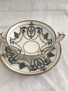 Antike MINTON seltene handbemalt für Bailey Bank cremefarbene Suppe Tasse & Untertasse - Bild 1 von 18